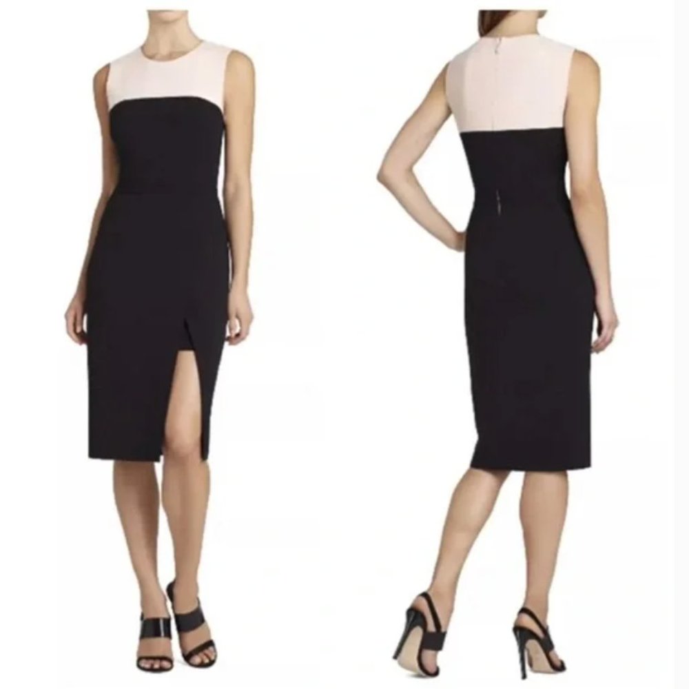 BCBGMaxazria TINNA BLACK BLUSH COLOR BLOCK CAREER DRESS SIZE 4 NWT